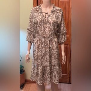 Kate & Lily Peasant Dress Womens Size 8 Multicolor Floral SheerTop Lined Bottom